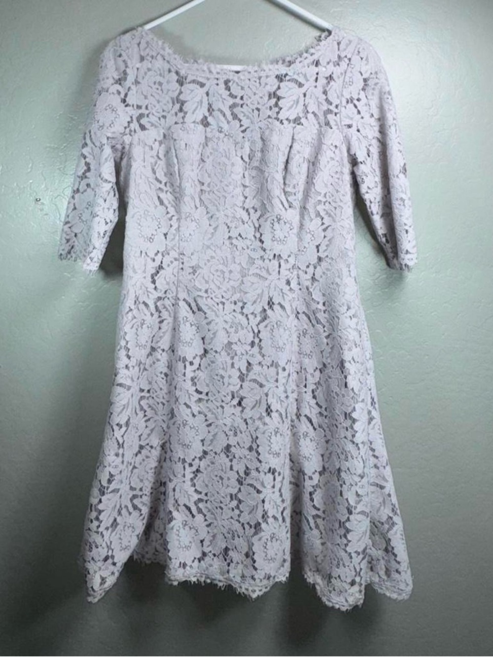 Eliza J Gray Lace Fit & Flare Dress Size 10 Romantic Elegant Midi